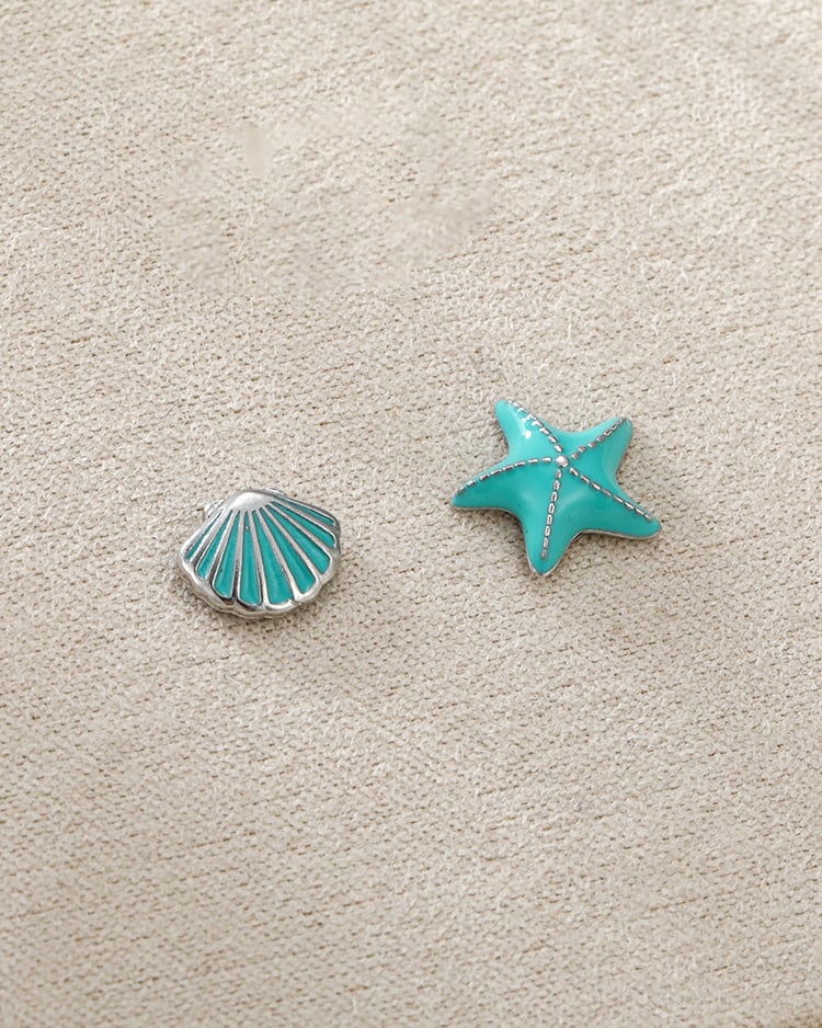 蔚藍海洋不對稱 耳針/無耳洞黏貼式耳環 場景展示