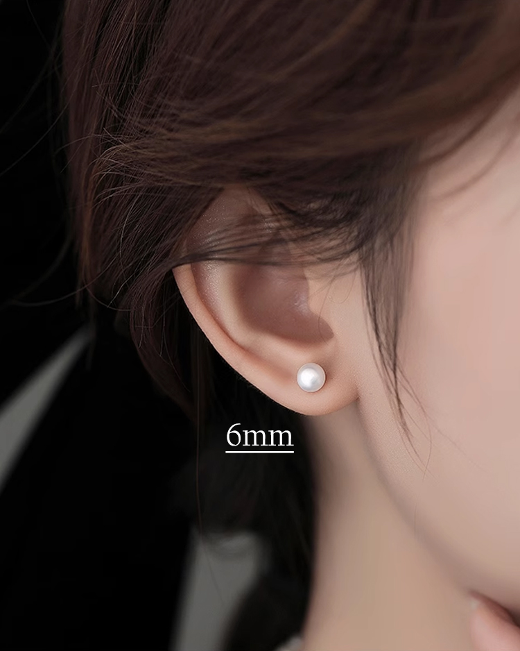 氣質簡約單珍珠 無耳洞黏貼式耳環 模特兒展示