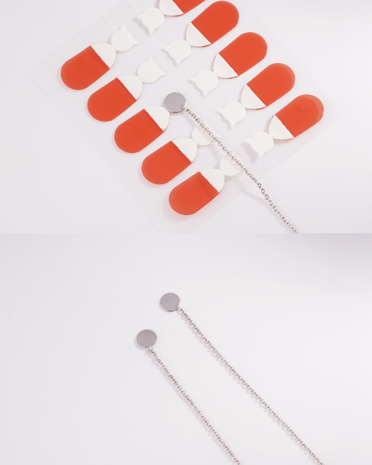 韓系一字鏈條流蘇 耳針/無耳洞黏貼式耳環 細節展示