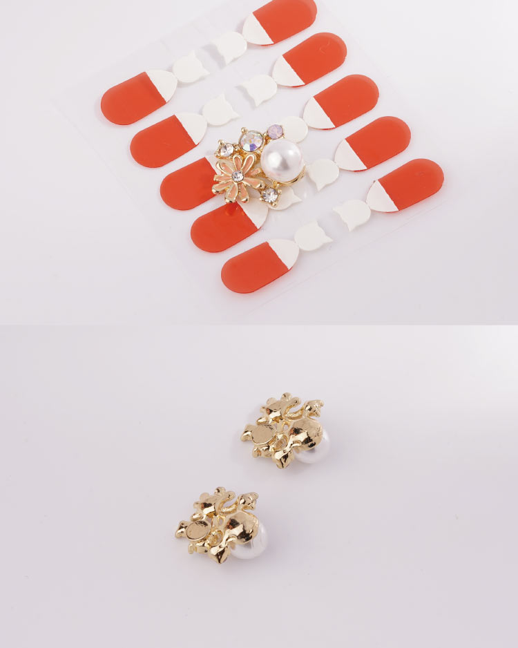珍珠雛菊鑲鑽 耳針/無耳洞黏貼式耳環 細節展示