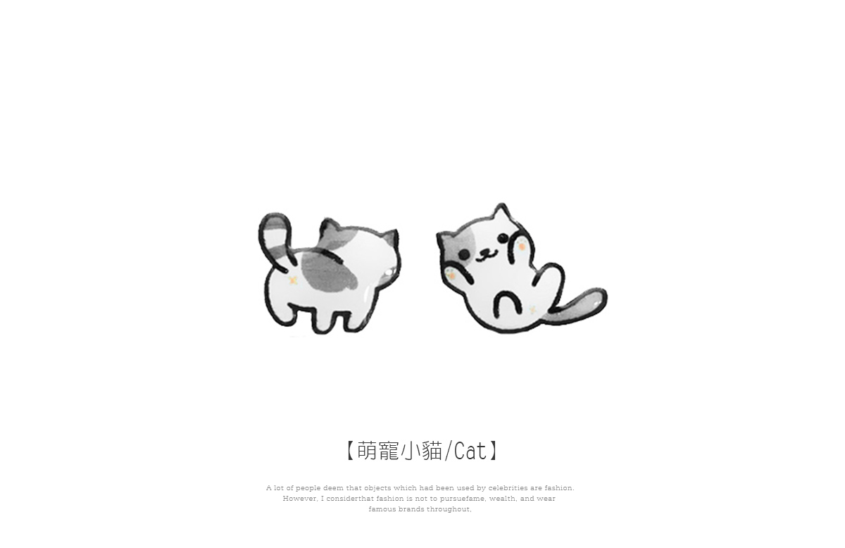 可愛萌寵小貓不對稱黏式耳環,萌寵小貓
