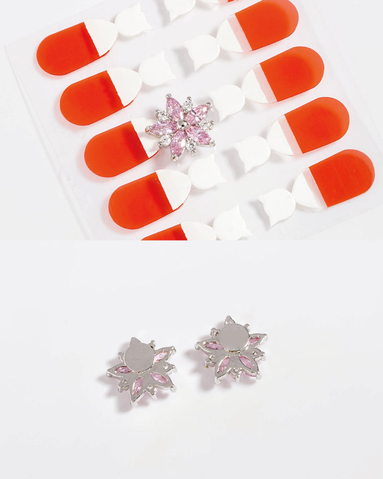 甜美粉嫩櫻花鑲鑽 無耳洞黏貼式耳環 細節展示