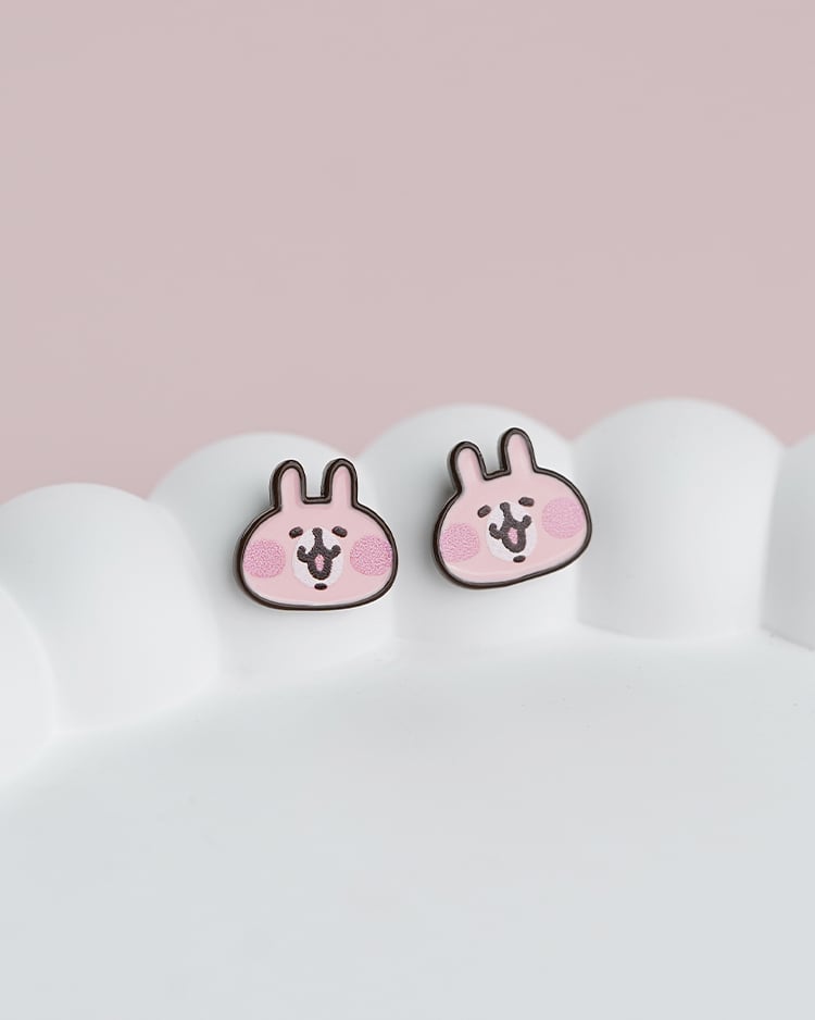卡娜赫拉的小動物 粉紅兔兔系列 天天開心 無耳洞黏貼式耳環 模特兒展示
