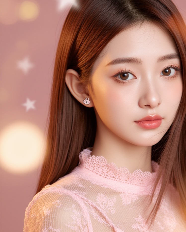 卡娜赫拉的小動物 粉紅兔兔系列 天天開心 無耳洞黏貼式耳環 模特兒展示