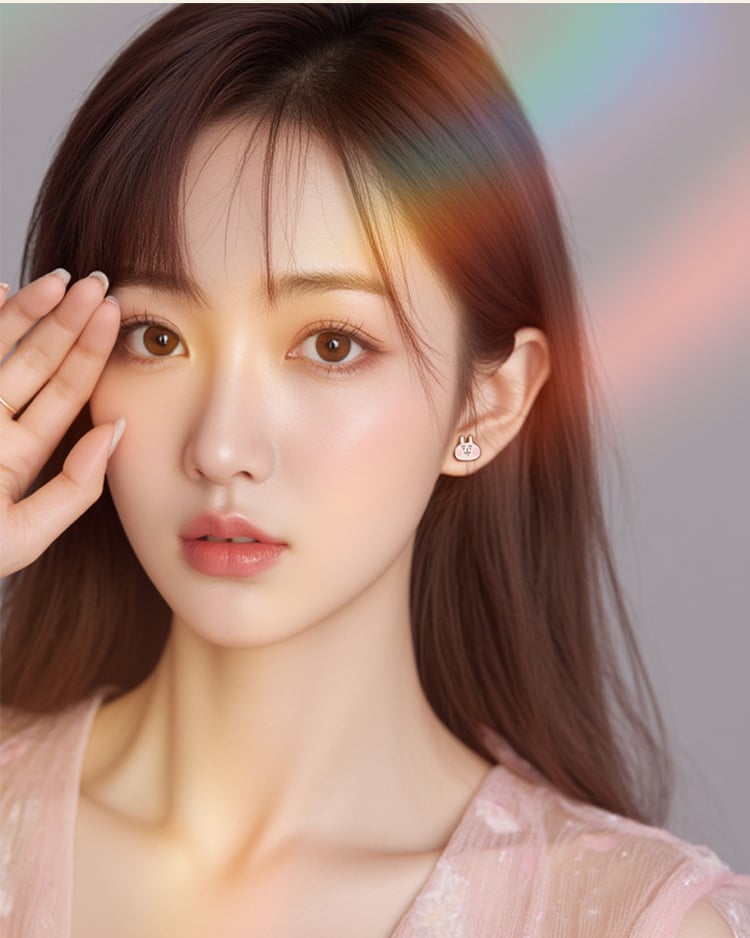 卡娜赫拉的小動物 粉紅兔兔系列 眉頭皺皺  無耳洞黏貼式耳環  無耳洞黏貼式耳環 模特兒展示