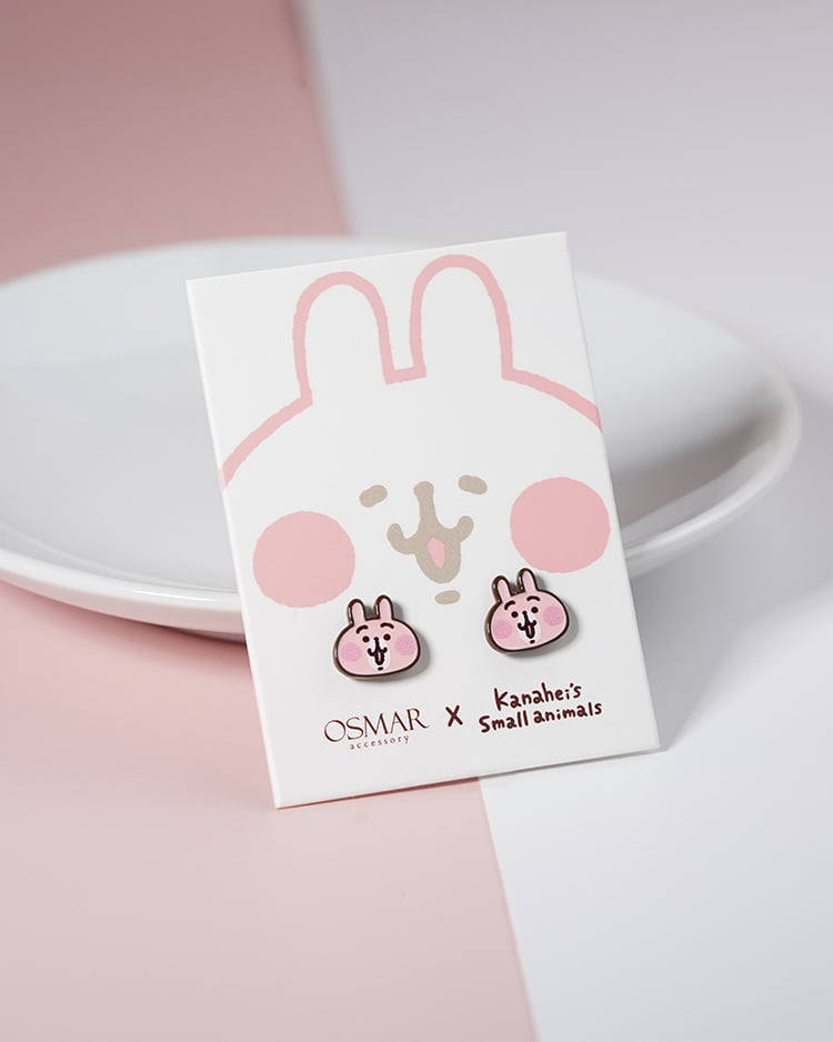 卡娜赫拉的小動物 粉紅兔兔系列 好耶！  無耳洞黏貼式耳環 場景展示