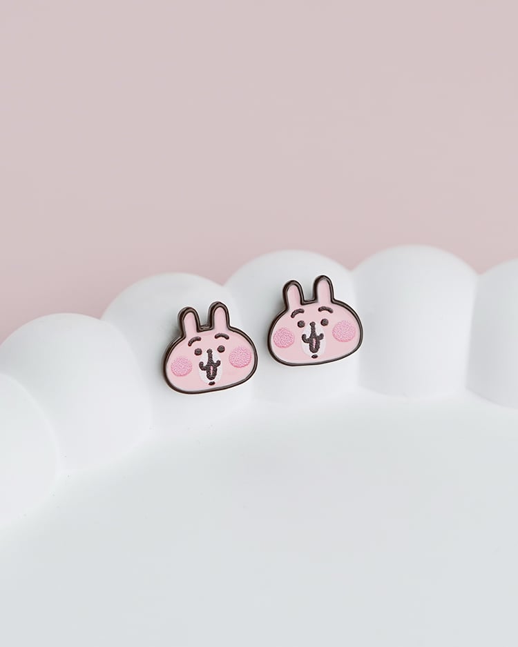 卡娜赫拉的小動物 粉紅兔兔系列 好耶！  無耳洞黏貼式耳環 模特兒展示