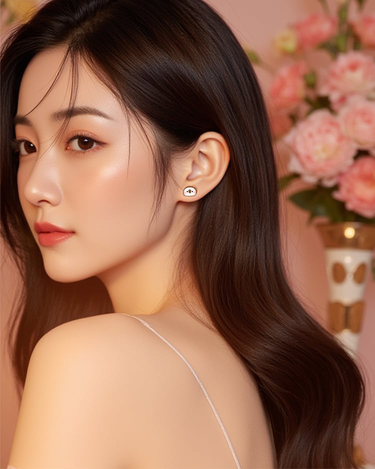 卡娜赫拉的小動物 P助系列 我在發呆  無耳洞黏貼式耳環 模特兒展示