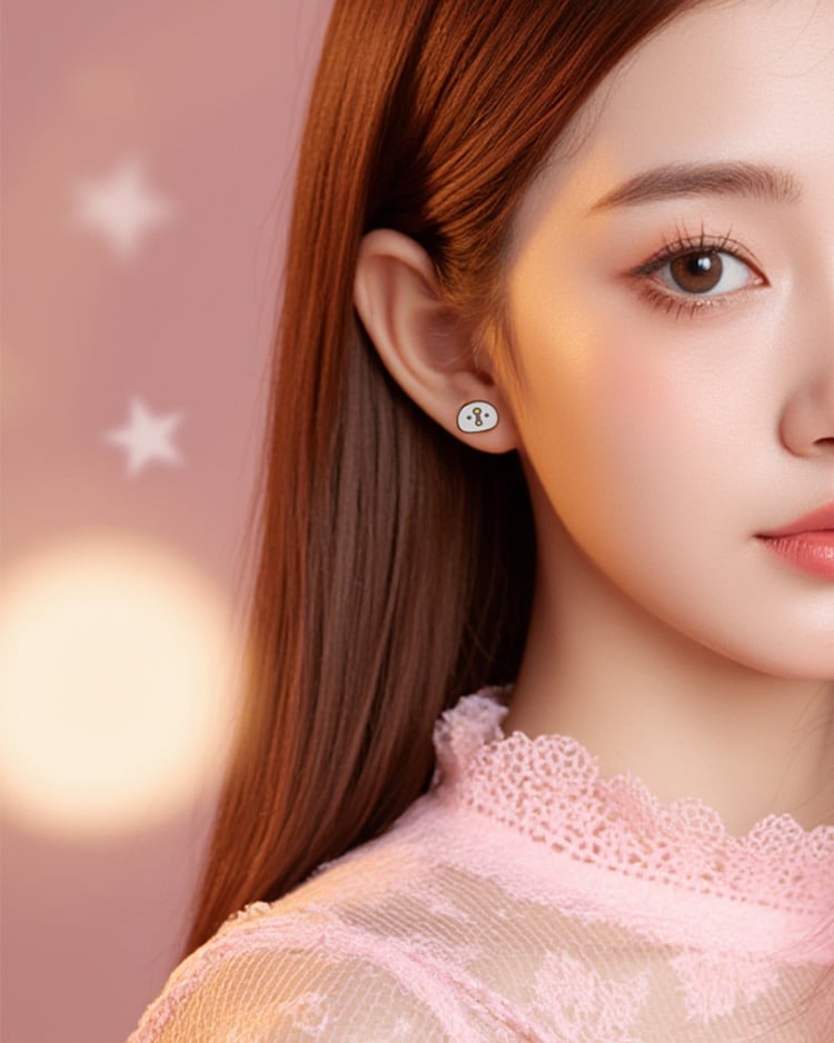 卡娜赫拉的小動物 P助系列 超級驚訝  無耳洞黏貼式耳環 模特兒展示