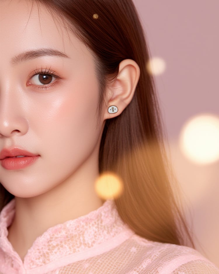 卡娜赫拉的小動物 P助系列 超級驚訝  無耳洞黏貼式耳環 模特兒展示