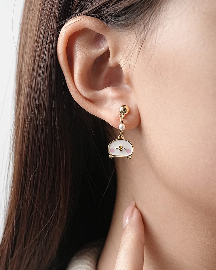 卡娜赫拉的小動物 甜美珍珠P助 無耳洞黏貼式耳環 模特兒展示