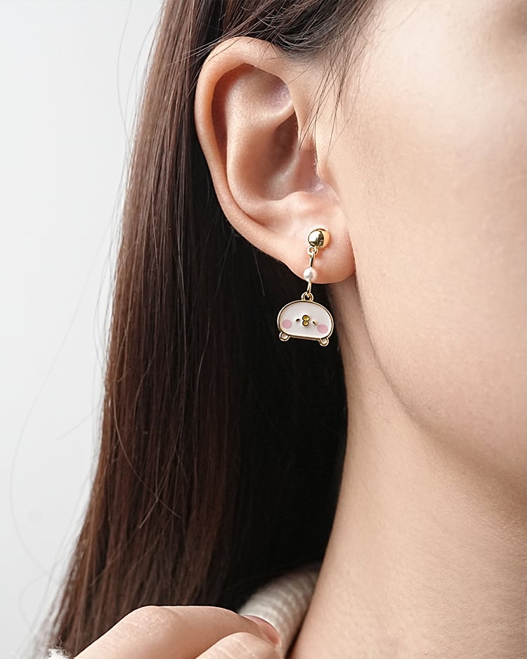 卡娜赫拉的小動物 甜美珍珠P助 無耳洞黏貼式耳環 模特兒展示