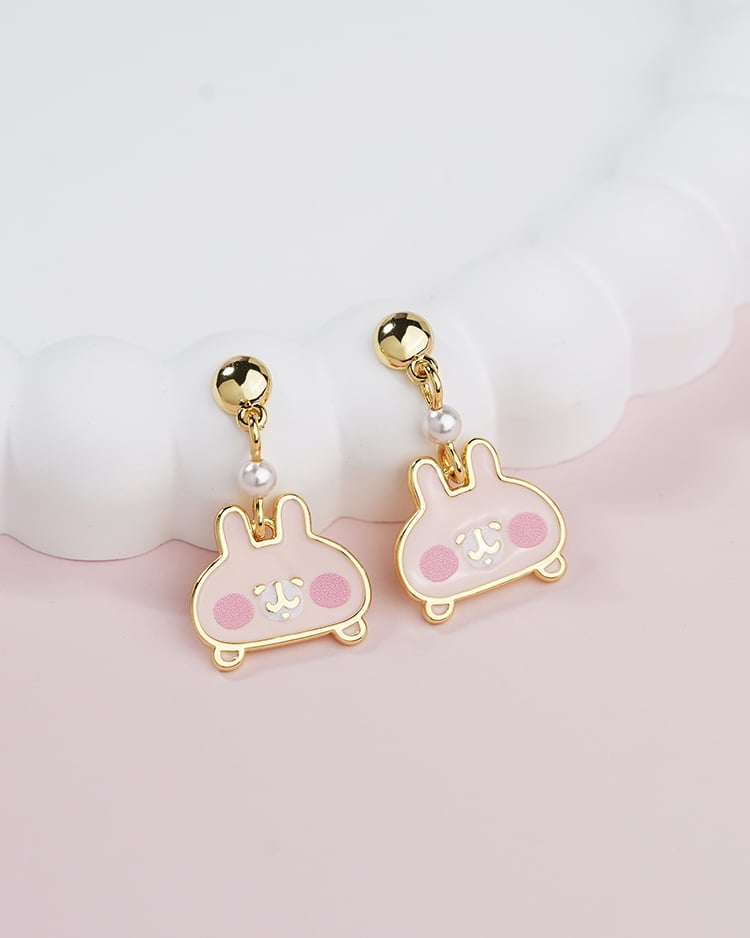 卡娜赫拉的小動物 甜美珍珠兔兔 無耳洞黏貼式耳環 耳針/無耳洞黏貼式耳環 場景展示