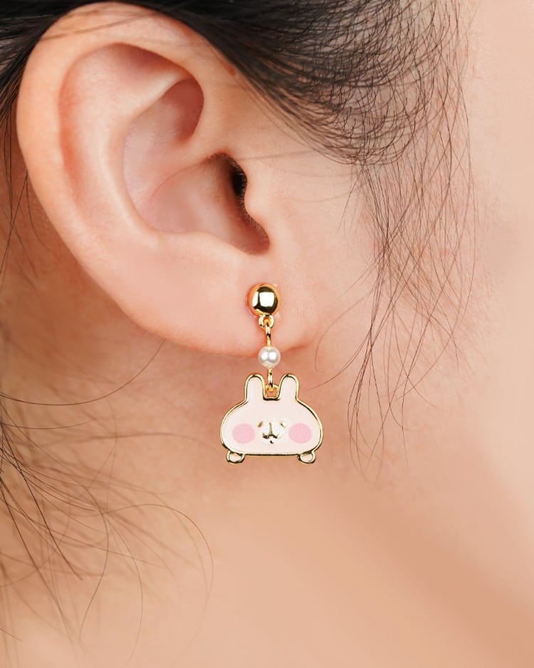 卡娜赫拉的小動物 甜美珍珠兔兔 無耳洞黏貼式耳環 耳針/無耳洞黏貼式耳環 場景展示