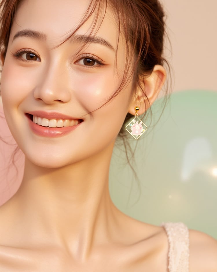 卡娜赫拉的小動物 手舞足蹈的兔兔與P助 無耳洞黏貼式耳環 場景展示