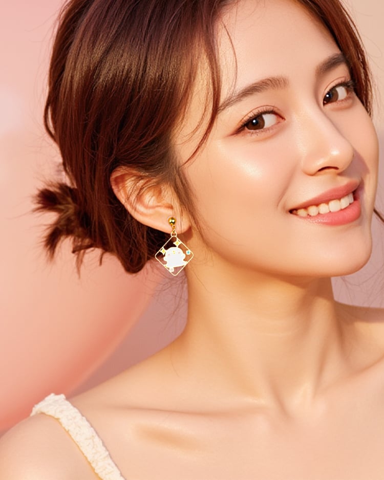 卡娜赫拉的小動物 手舞足蹈的兔兔與P助 無耳洞黏貼式耳環 場景展示