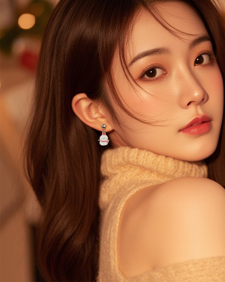 卡娜赫拉的小動物 聖誕P助小雪人 無耳洞黏貼式耳環 場景展示