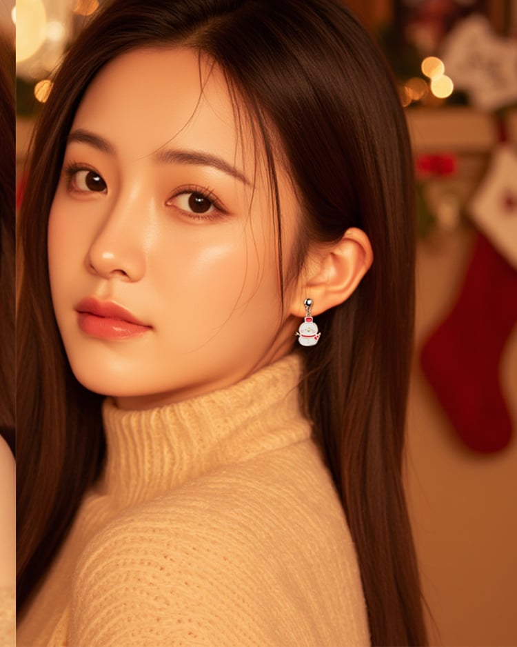 卡娜赫拉的小動物 聖誕P助小雪人 無耳洞黏貼式耳環 場景展示