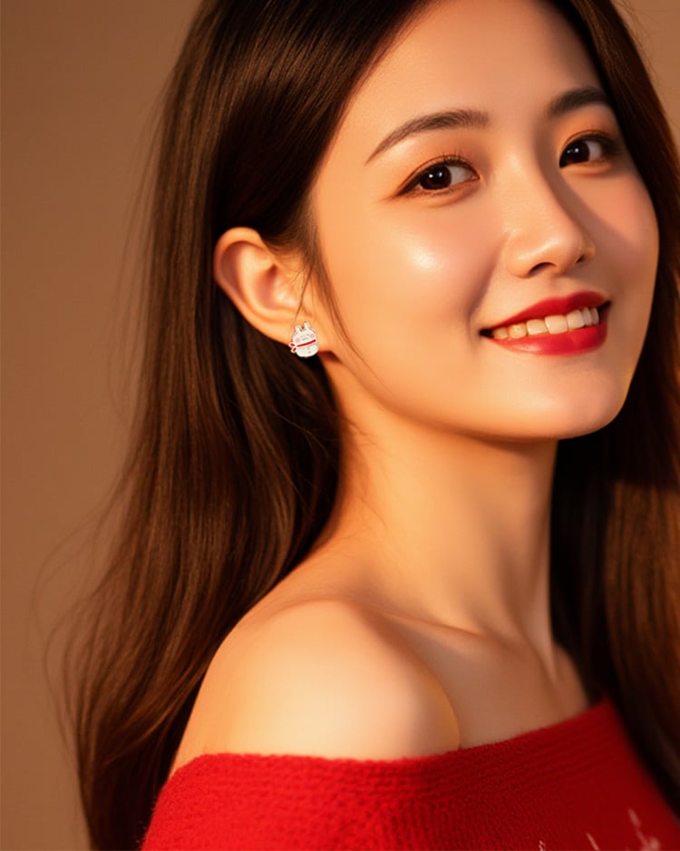 卡娜赫拉的小動物 聖誕兔兔與P助雪人 無耳洞黏貼式耳環 場景展示