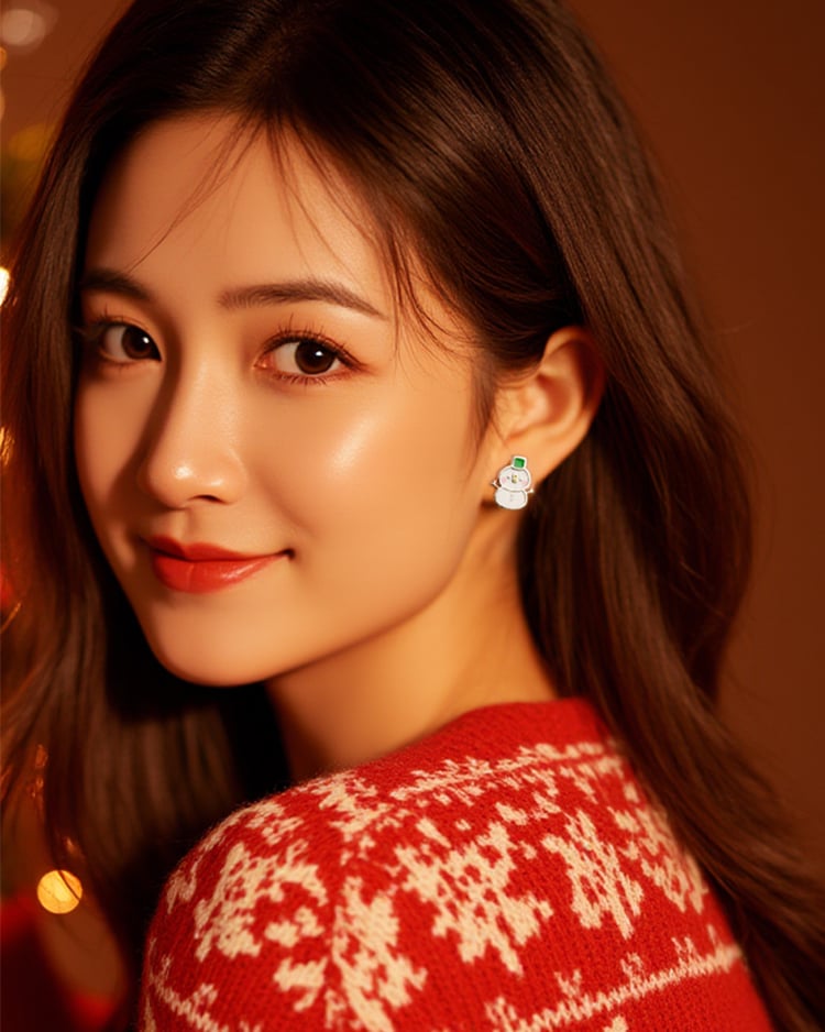 卡娜赫拉的小動物 聖誕兔兔與P助雪人 無耳洞黏貼式耳環 場景展示