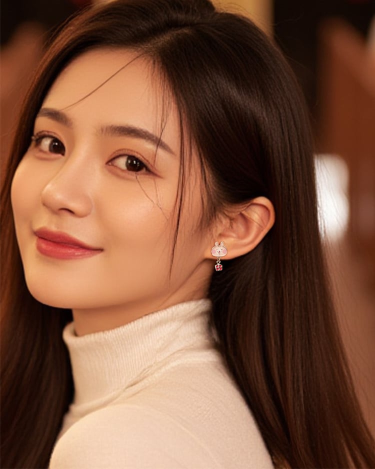 卡娜赫拉的小動物 聖誕兔兔小禮物 無耳洞黏貼式耳環 場景展示