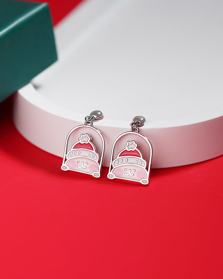 卡娜赫拉的小動物 聖誕兔兔小屋 無耳洞黏貼式耳環 場景展示