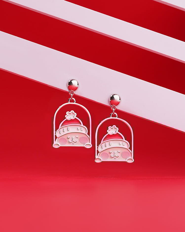 卡娜赫拉的小動物 聖誕兔兔小屋 無耳洞黏貼式耳環 場景展示