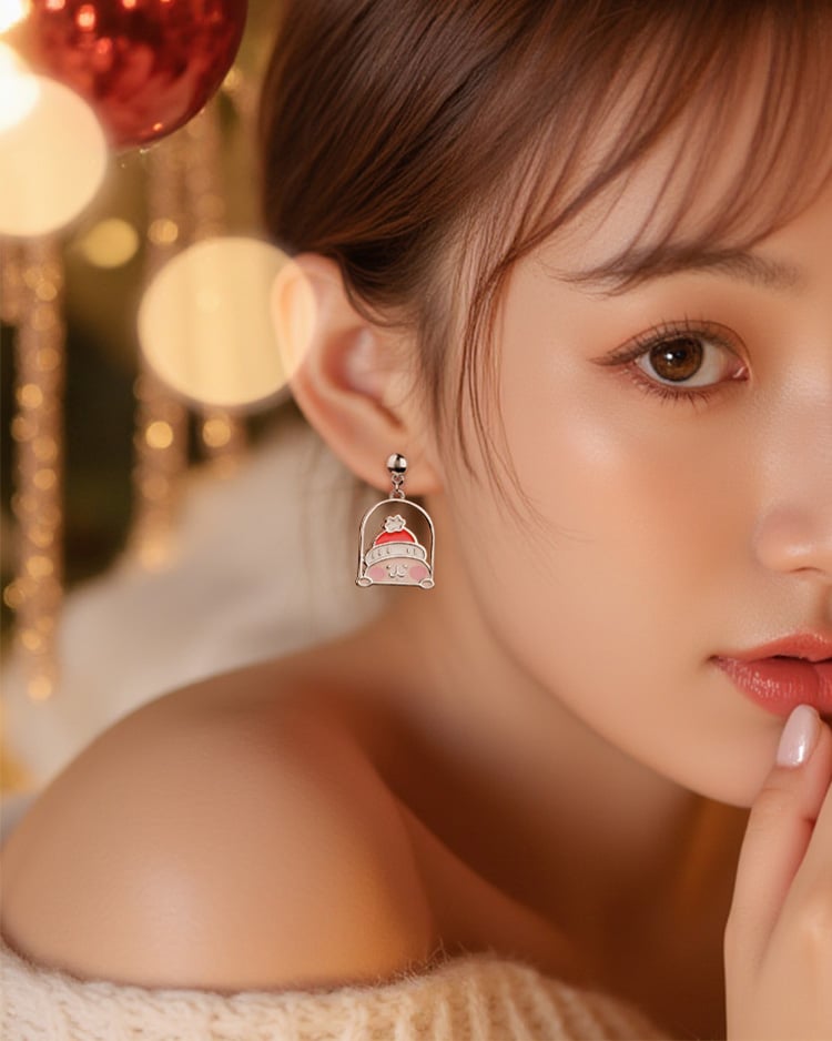 卡娜赫拉的小動物 聖誕兔兔小屋 無耳洞黏貼式耳環 場景展示