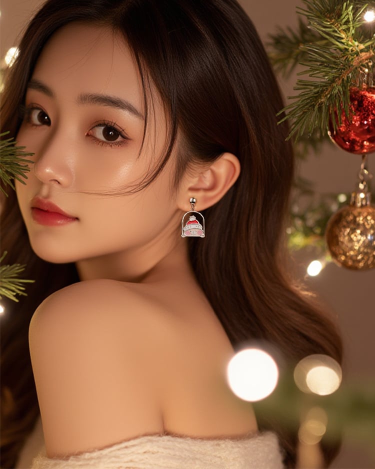 卡娜赫拉的小動物 聖誕兔兔小屋 無耳洞黏貼式耳環 場景展示