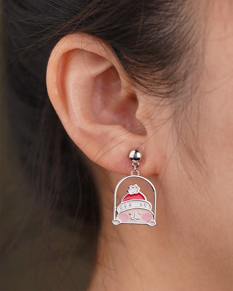 卡娜赫拉的小動物 聖誕兔兔小屋 無耳洞黏貼式耳環 場景展示