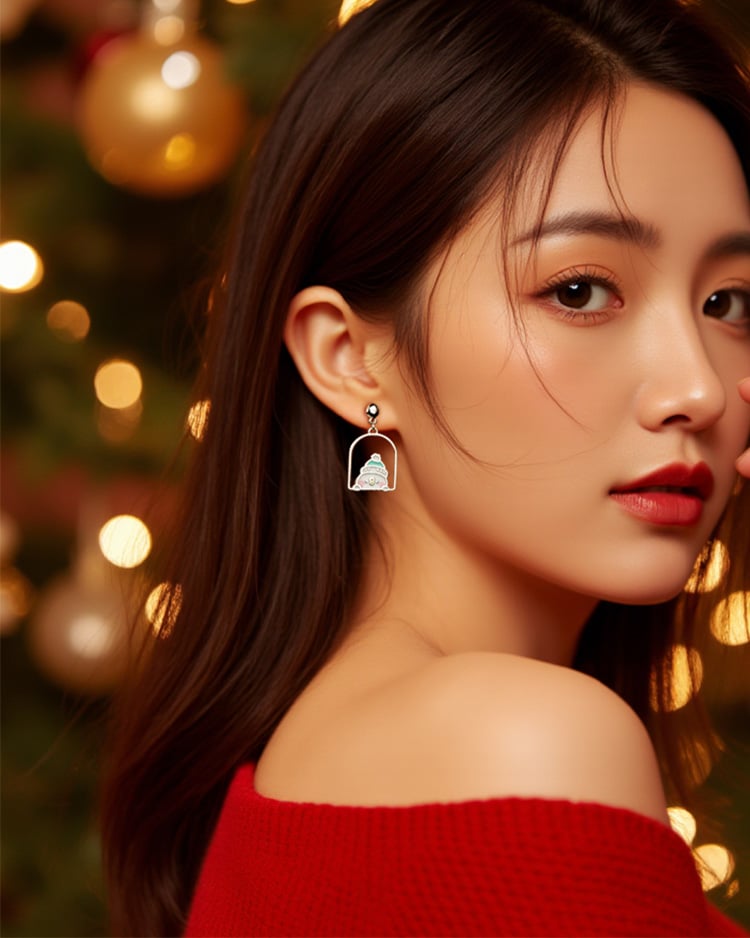 卡娜赫拉的小動物 聖誕P助小屋 無耳洞黏貼式耳環 場景展示