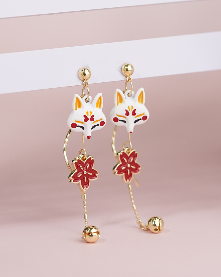 可愛狐狸系列-復古櫻花扇子  耳針/無耳洞黏貼式耳環 場景展示