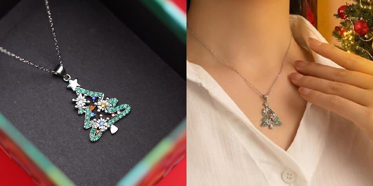 精緻鑲鑽聖誕樹項鍊