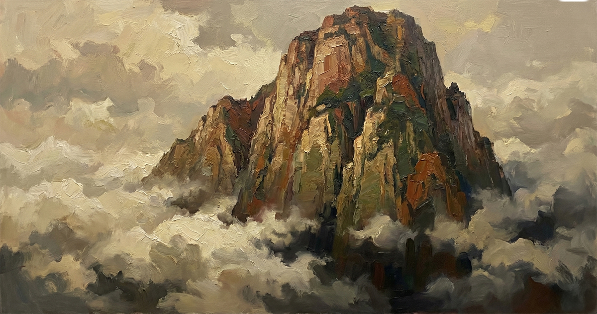 客廳沙發背牆風水畫-泰山靠山手繪油畫