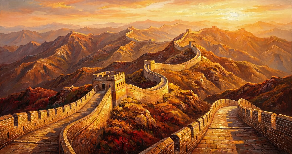 萬里長城風水油畫-步步高升
