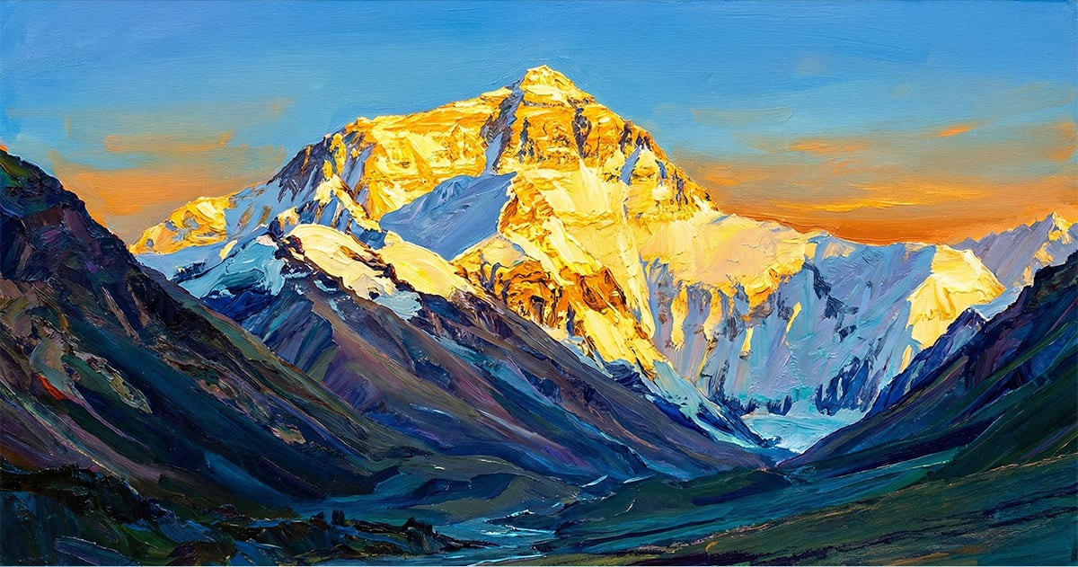 日照金山招財風水油畫-現代風格