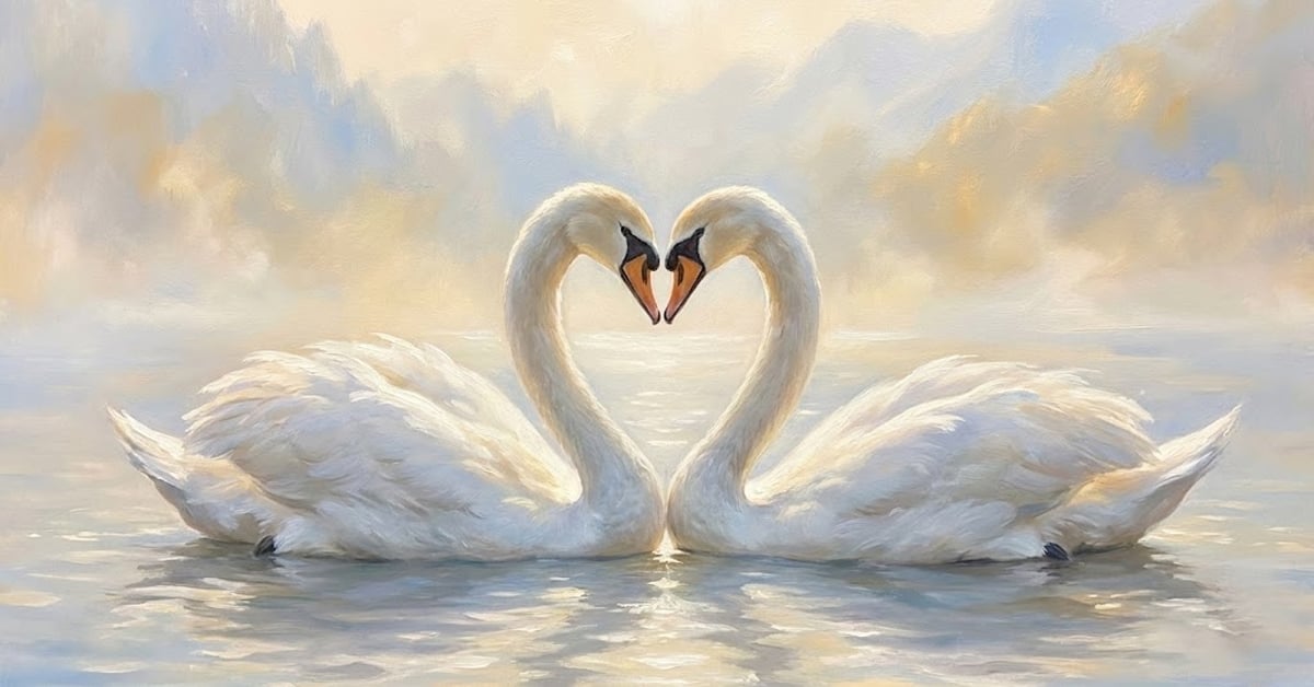 天鵝鴛鴦油畫-成雙成對