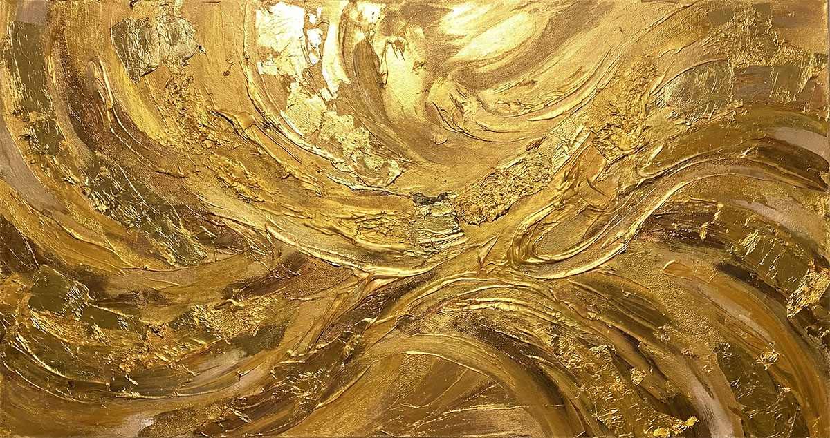 抽象金箔油畫-現代招財畫