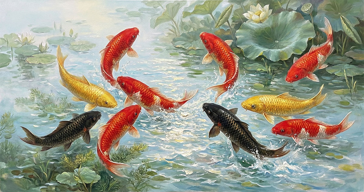 九魚圖風水油畫-長長久久