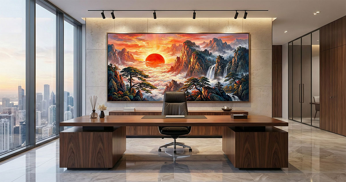 辦公室掛旭日東昇圖-鴻運當頭