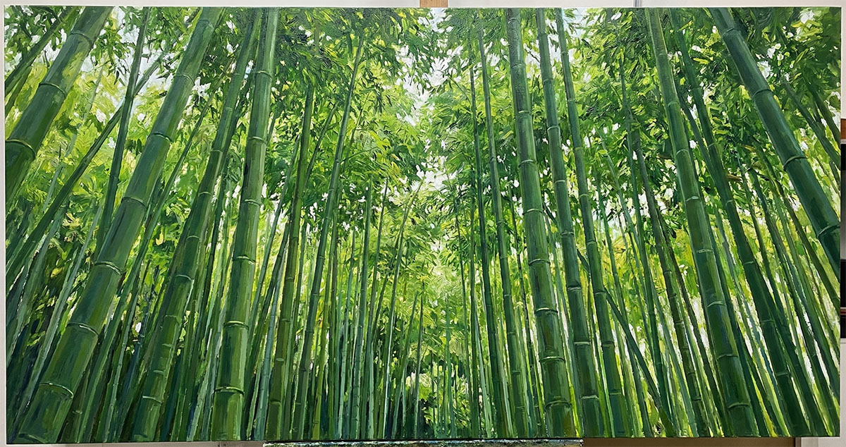 竹子風水油畫-步步高升