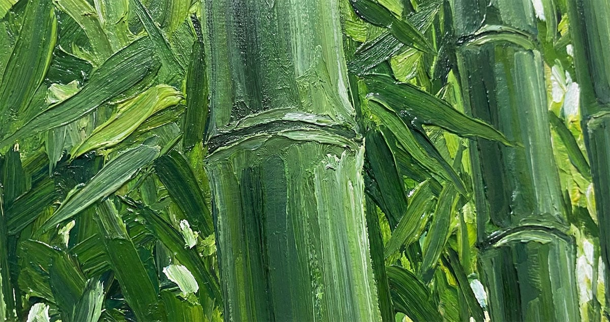 手繪竹子油畫細節-堅韌寓意