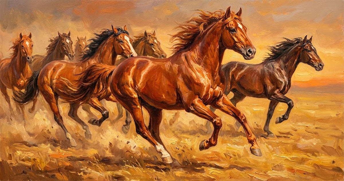 八駿圖風水油畫-馬到成功