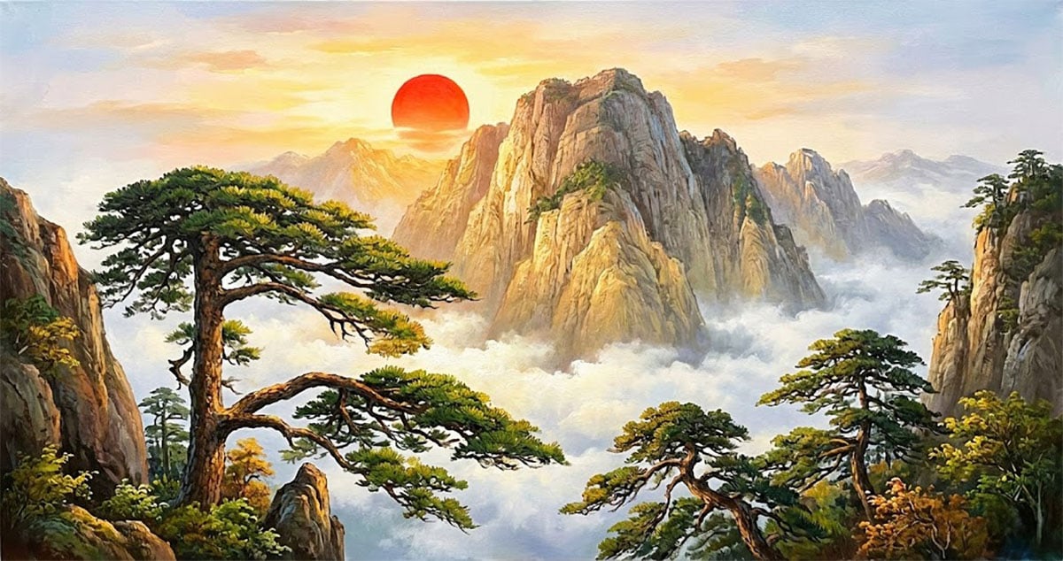 五嶽獨尊泰山日出油畫