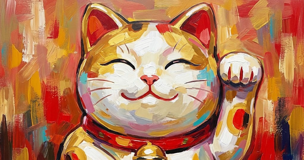 手繪招財貓油畫-時尚招財