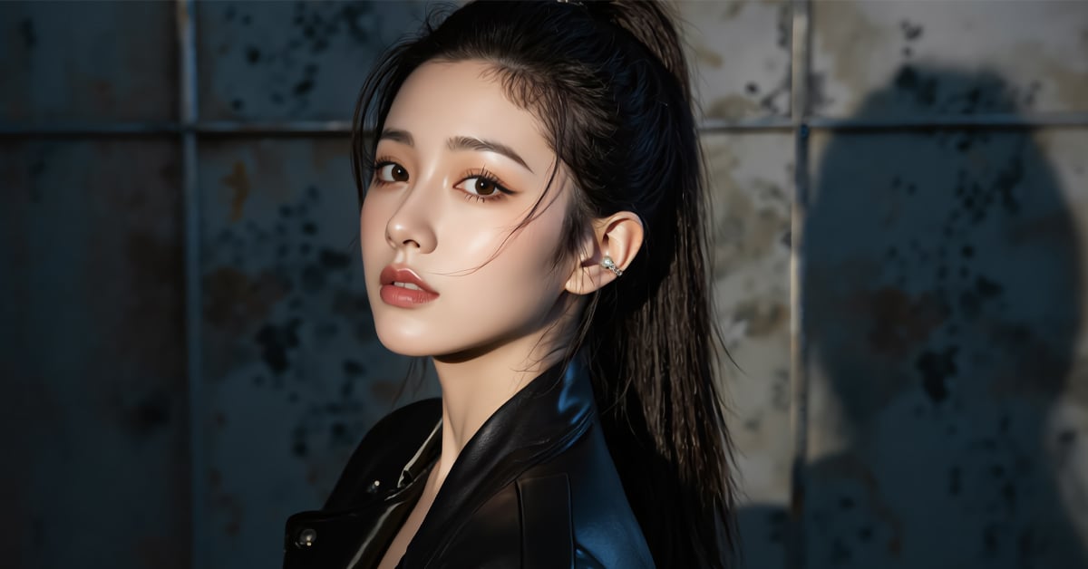 高領毛衣搭配垂墜耳環示意