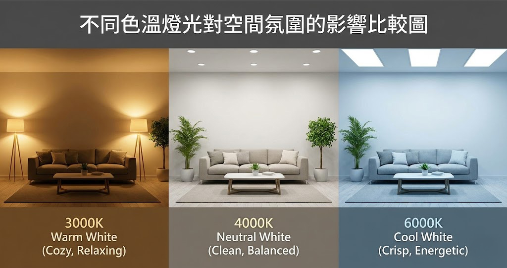 不同色溫燈光對空間氛圍的影響比較圖
