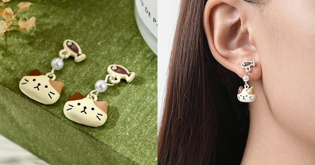 2026 OSMAR 貓咪系列黏貼式耳環：三花貓與小魚
