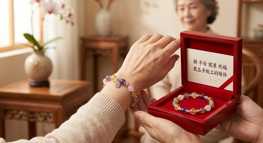 60 歲以上媽媽母親節禮物，開運水晶手鍊寓意平安與祝福