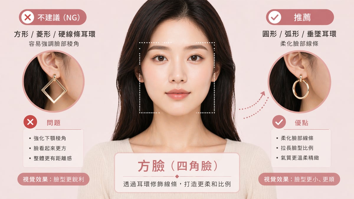 方臉 NG 耳環地雷款式 避開顯臉方的設計